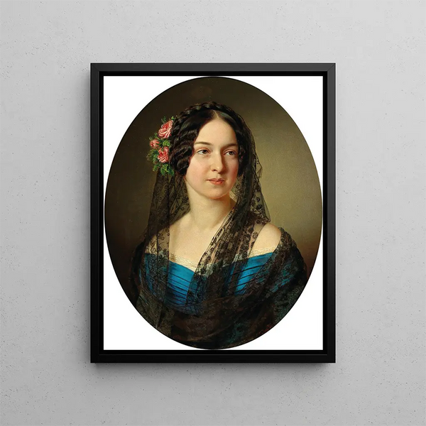 Portrait einer Dame mit Rosen in den Haaren - Anton Einsle — gerahmtes Bild an der Wand