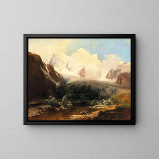 Ansicht eines Bergsees mit schneebedeckten Bergen im Hintergrund - Anton Hansch — gerahmtes Bild an der Wand