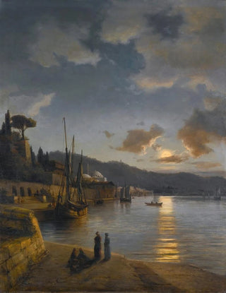 Anton Melbye - A Turkish Harbour By Moonlight.webp