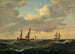 Hollandes Koff-Gemälde und Linienkriegsschiff bei moderatem Wind von Anton Melbye — Ansicht des Kunstwerks