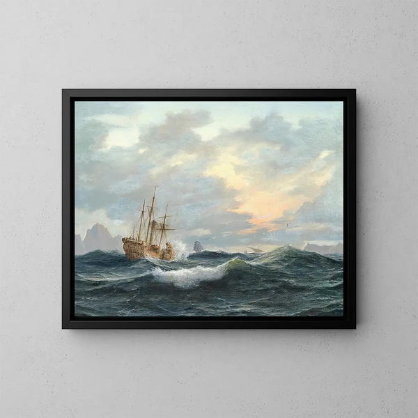 Ein Raddampfer und andere Schiffe auf See - Anton Melbye — gerahmtes Bild an der Wand