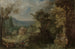 Jäger und Reiter auf einer bewaldeten Straße mit einem Dorf in einem Tal im Hintergrund - Anton Mirou — Ansicht des Kunstwerks