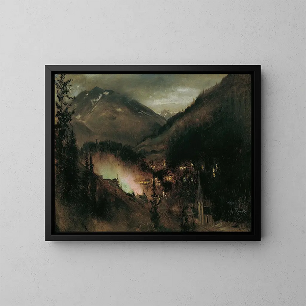 Wildbad Gastein am Abend unter bengalischer Beleuchtung - Anton Romako — gerahmtes Bild an der Wand