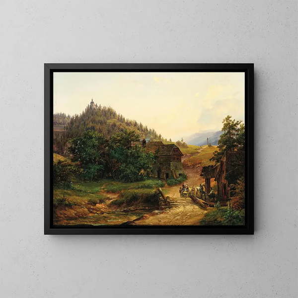 eines Fußgängerstegs in der Nähe der Burg Rthelstein in der Steiermark - Anton Schiffer — gerahmtes Bild an der Wand