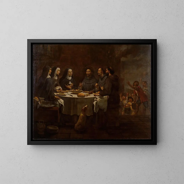 Antoni Viladomat - Gemälde des heiligen Franziskus und der heiligen Klara beim Abendessen im Kloster von Saint-Damien — gerahmtes Bild an der Wand