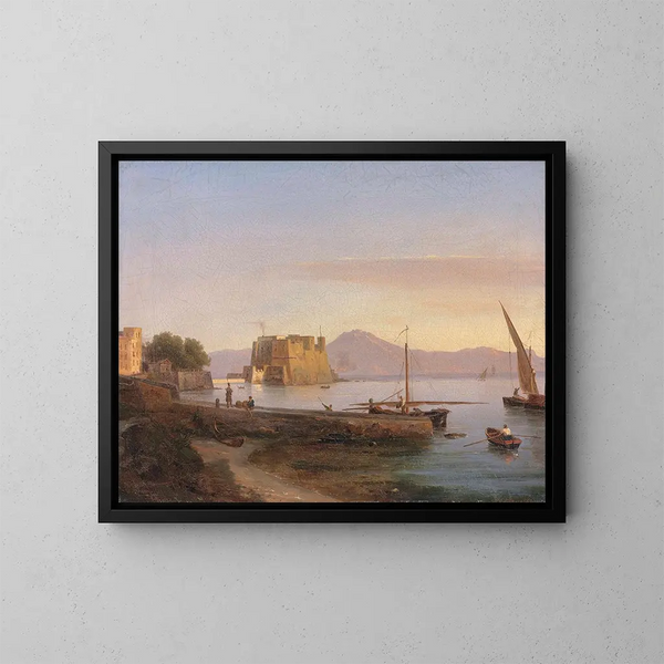 Fischer am Castel dell'Ovo in Neapel - Antonie Sminck Pitloo — gerahmtes Bild an der Wand