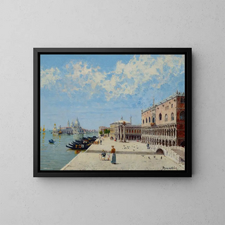 Figuren am Molo mit der Libreria, Punta della Dogana und Santa Maria della Salute im Hintergrund - Antonietta Brandeis — gerahmtes Bild an der Wand