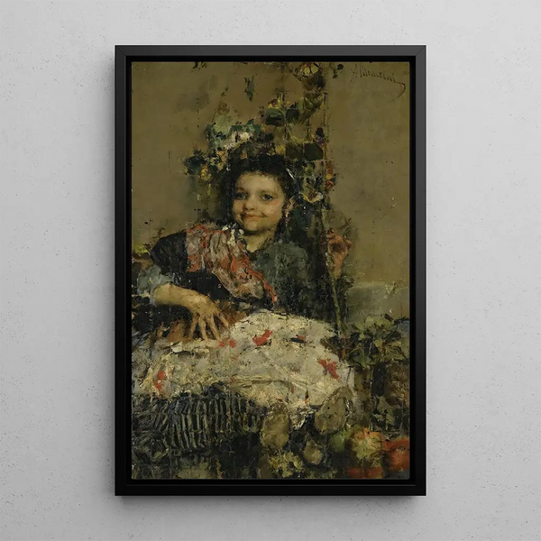 Ein Mädchen - Antonio Mancini — gerahmtes Bild an der Wand