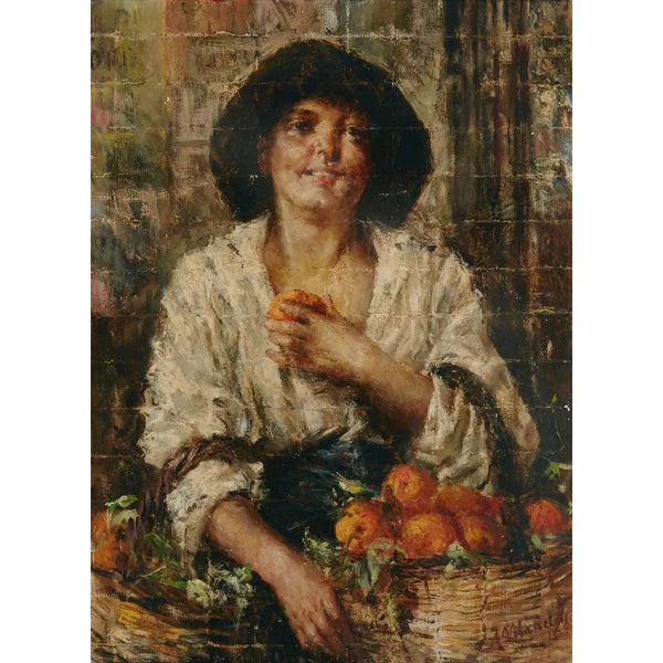 Verkäuferin von Orangen - Antonio Mancini — gerahmtes Bild an der Wand