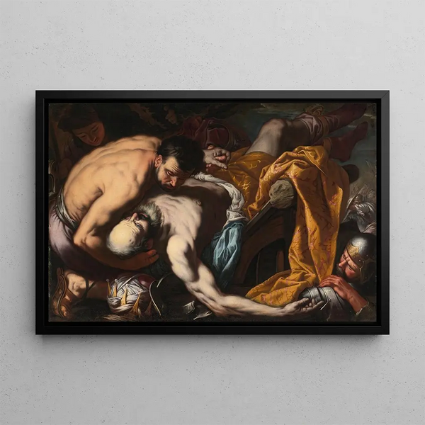 Die Tod des Königs Josias - Antonio Zanchi — gerahmtes Bild an der Wand