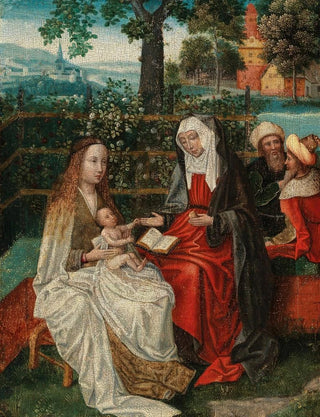 Antwerp School - The Virgin and Child with Saint Anne in an enclosed garden with Joachim and Joseph beyond.webp
