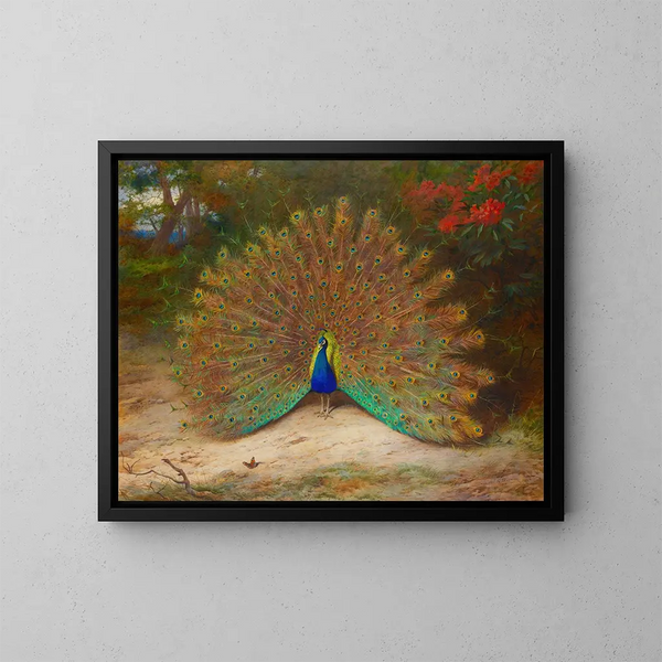 Pfau und Pfauen-Schmetterling - Archibald Thorburn — gerahmtes Bild an der Wand