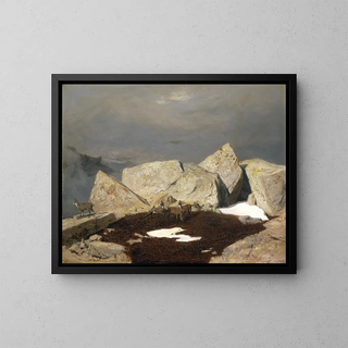 Hochgebirgslandschaft mit Gämse - Arnold Böcklin — gerahmtes Bild an der Wand