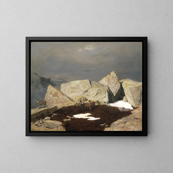 Hochgebirgslandschaft mit Gämse - Arnold Böcklin — gerahmtes Bild an der Wand