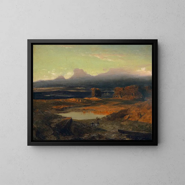 Landschaft bei Sonnenuntergang 1849 - Arnold Böcklin — gerahmtes Bild an der Wand