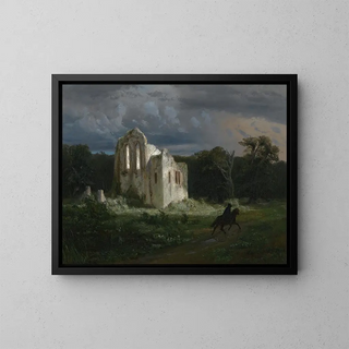 Landschaft bei Nacht mit Ruine - Arnold Böcklin — gerahmtes Bild an der Wand