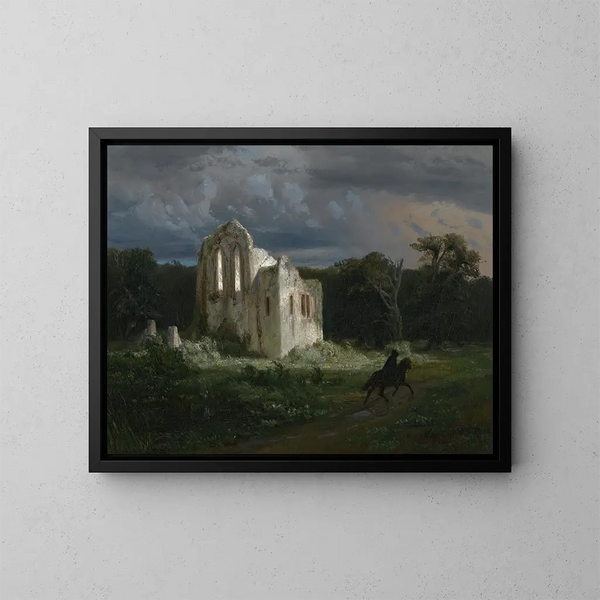 Landschaft bei Nacht mit Ruine - Arnold Böcklin — gerahmtes Bild an der Wand