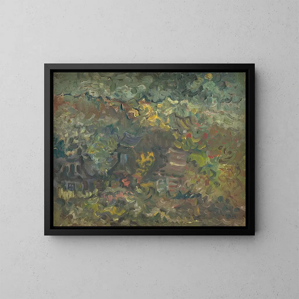Kleine Häuser in der Nähe des Waldes - Arnold Peter Weisz-Kubínčan — gerahmtes Bild an der Wand