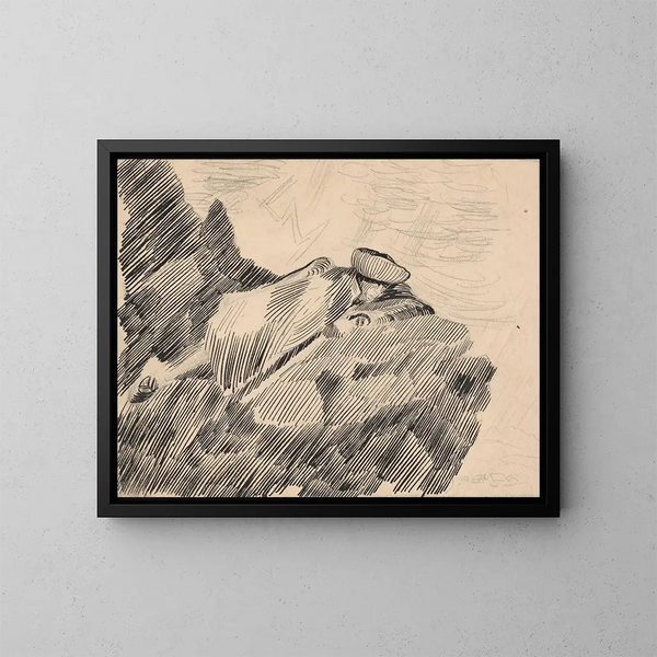 Mann liegend auf einem Felsen - Arnold Peter Weisz-Kubínčan — gerahmtes Bild an der Wand