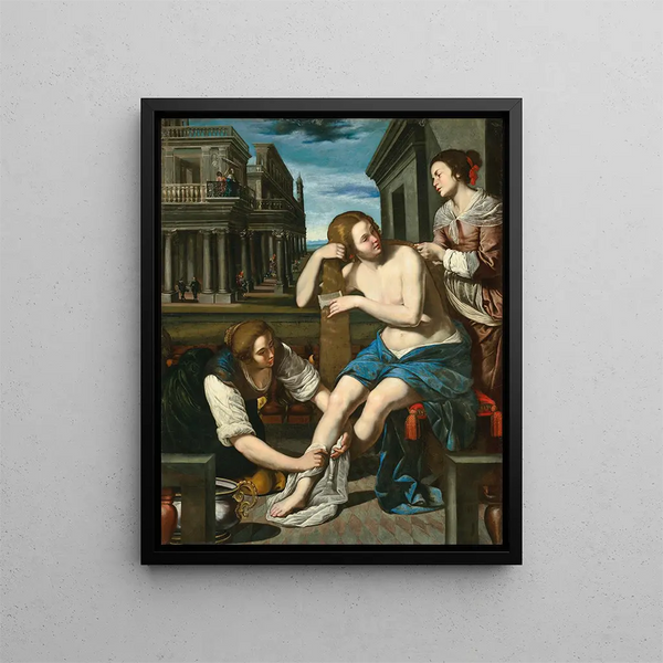 Bethsabée in ihrem Bad - Artemisia Gentileschi — gerahmtes Bild an der Wand