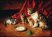 Eine Katze mit ihren Kätzchen vor einer Milchschüssel - Arthur Alfred Brunel de Neuville — Ansicht des Kunstwerks