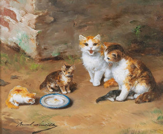 Katzenfamilie Gemälde - Arthur Alfred Brunel de Neuville — Ansicht des Kunstwerks
