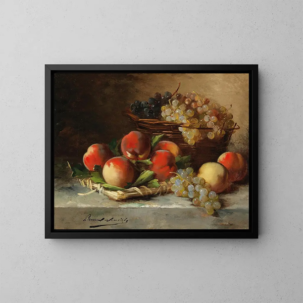Naturstillleben mit Äpfeln und Trauben - Arthur Alfred Brunel de Neuville — gerahmtes Bild an der Wand