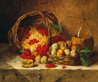 Naturstillleben mit Johannisbeeren und Pflaumen - Arthur Alfred Brunel de Neuville — Ansicht des Kunstwerks