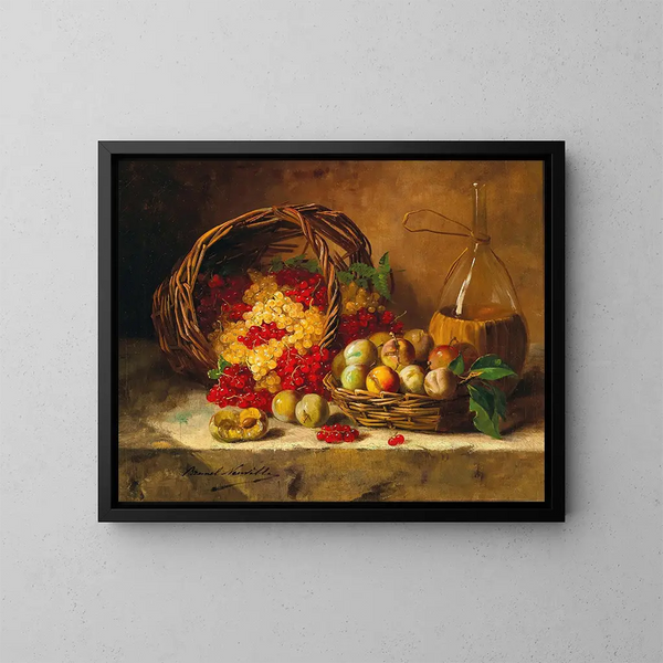Naturstillleben mit Johannisbeeren und Pflaumen - Arthur Alfred Brunel de Neuville — gerahmtes Bild an der Wand