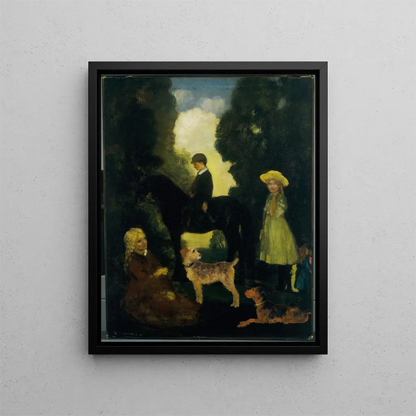 Kinder, Hunde und Pony - Arthur Bowen Davies — gerahmtes Bild an der Wand