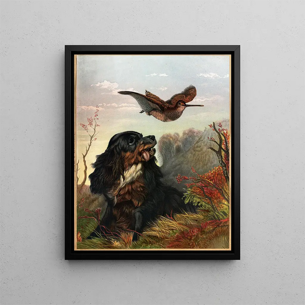 Cocker und Bécasse - Arthur Fitzwilliam Tait — gerahmtes Bild an der Wand