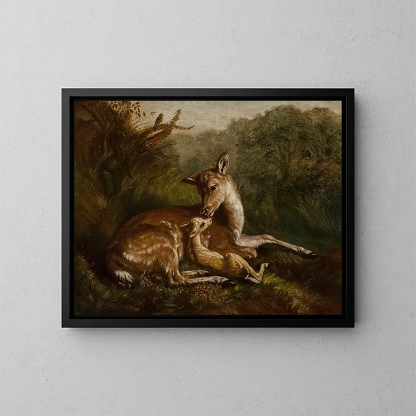 Hirsch und Kitz - Arthur Fitzwilliam Tait — gerahmtes Bild an der Wand