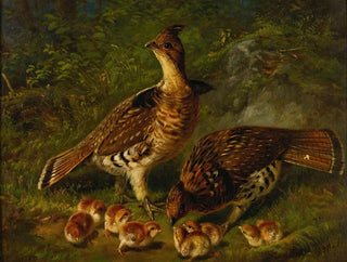 Großes Gefieder mit roten Federn und Jungvögeln - Arthur Fitzwilliam Tait — Ansicht des Kunstwerks