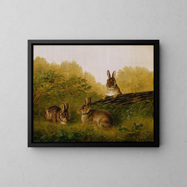 Lapins sur une bûche - Arthur Fitzwilliam Tait — gerahmtes Bild an der Wand