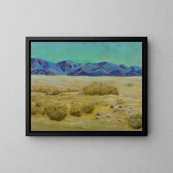 Szene in der Wüste mit Bergen - Arthur Wesley Dow — gerahmtes Bild an der Wand