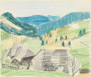 Sommerlandschaft mit zwei Häusern im Schwarzwald im Vordergrund - August Babberger — Ansicht des Kunstwerks