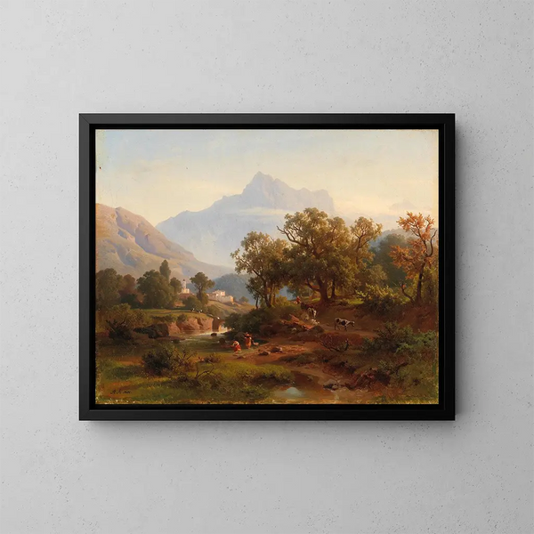Region im Südtirol, Landschaft im Morgenlicht - August Behrendsen — gerahmtes Bild an der Wand