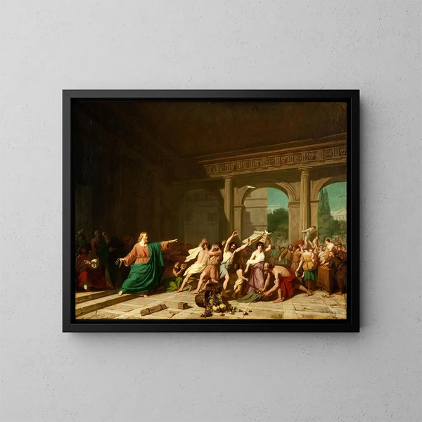 Der Christus treibend die Händler aus dem Tempel - August Jernberg — gerahmtes Bild an der Wand