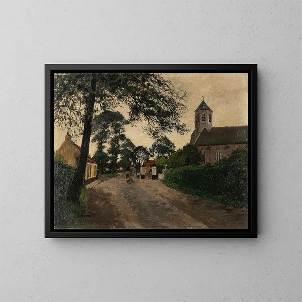 Rue de village avec église - August Jernberg — gerahmtes Bild an der Wand