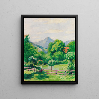 August Macke - Garten in Tegernsee mit Haus und Berg.webp