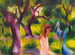 Mädchen mit blauen Vögeln - August Macke — Ansicht des Kunstwerks