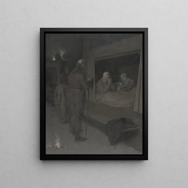 Njal Bergthora und Thord Karisson entscheiden sich, lebendig verbrannt zu werden - August Malmström — gerahmtes Bild an der Wand