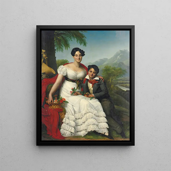 Portrait einer Dame und ihres Sohnes - August Riedel — gerahmtes Bild an der Wand