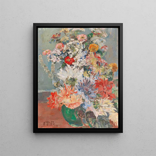 Ein Blumenstrauß im Sommer - August Rieger — gerahmtes Bild an der Wand