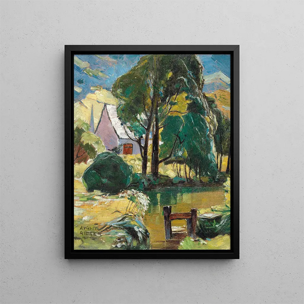 Haus am Teichufer - August Rieger — gerahmtes Bild an der Wand