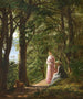Zwei Frauen und ein Hund auf einem Waldweg mit Blick auf das Meer an einem Sommertag - August Schitt — Ansicht des Kunstwerks