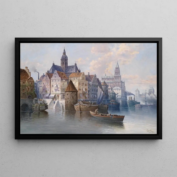 Ansicht des Hafens - August von Siegen — gerahmtes Bild an der Wand