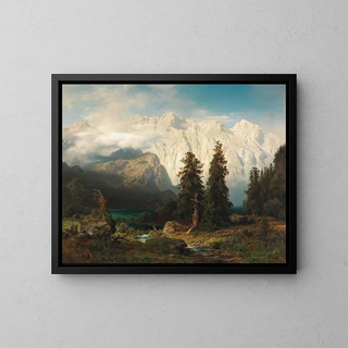 Eine Aussicht auf den Watzmann und den Königssee - August Wilhelm Leu — gerahmtes Bild an der Wand