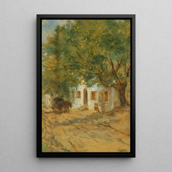 Eine Dorfsstraße - August von Pettenkofen — gerahmtes Bild an der Wand