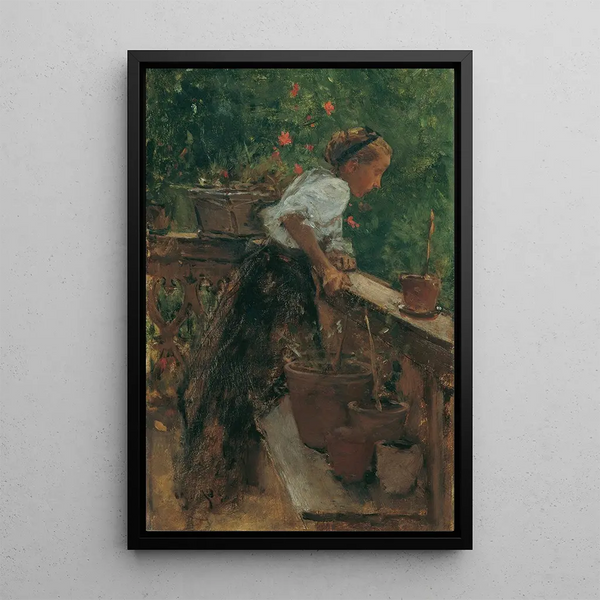 Junge Bäuerin auf dem Balkon - August von Pettenkofen — gerahmtes Bild an der Wand
